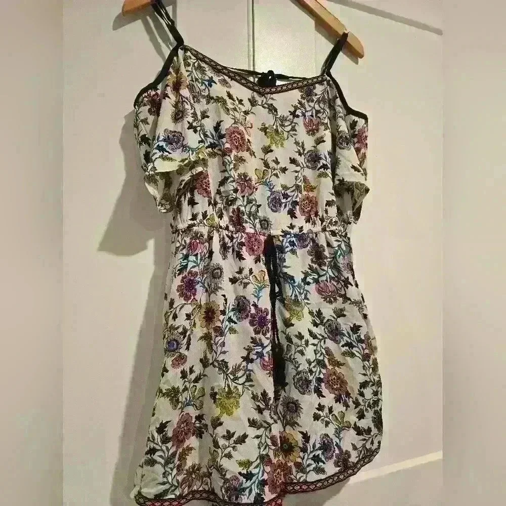 Blue Rain Floral Cold Shoulder Boho Lightweight Romper